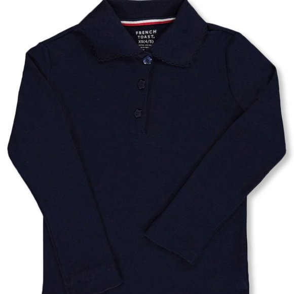French Toast SA9424 Girls Long Sleeve Picot Polo Navy - Picture 1 of 1